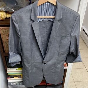 Korean Design Men's Gray Blazer Elbow Length Sleeved